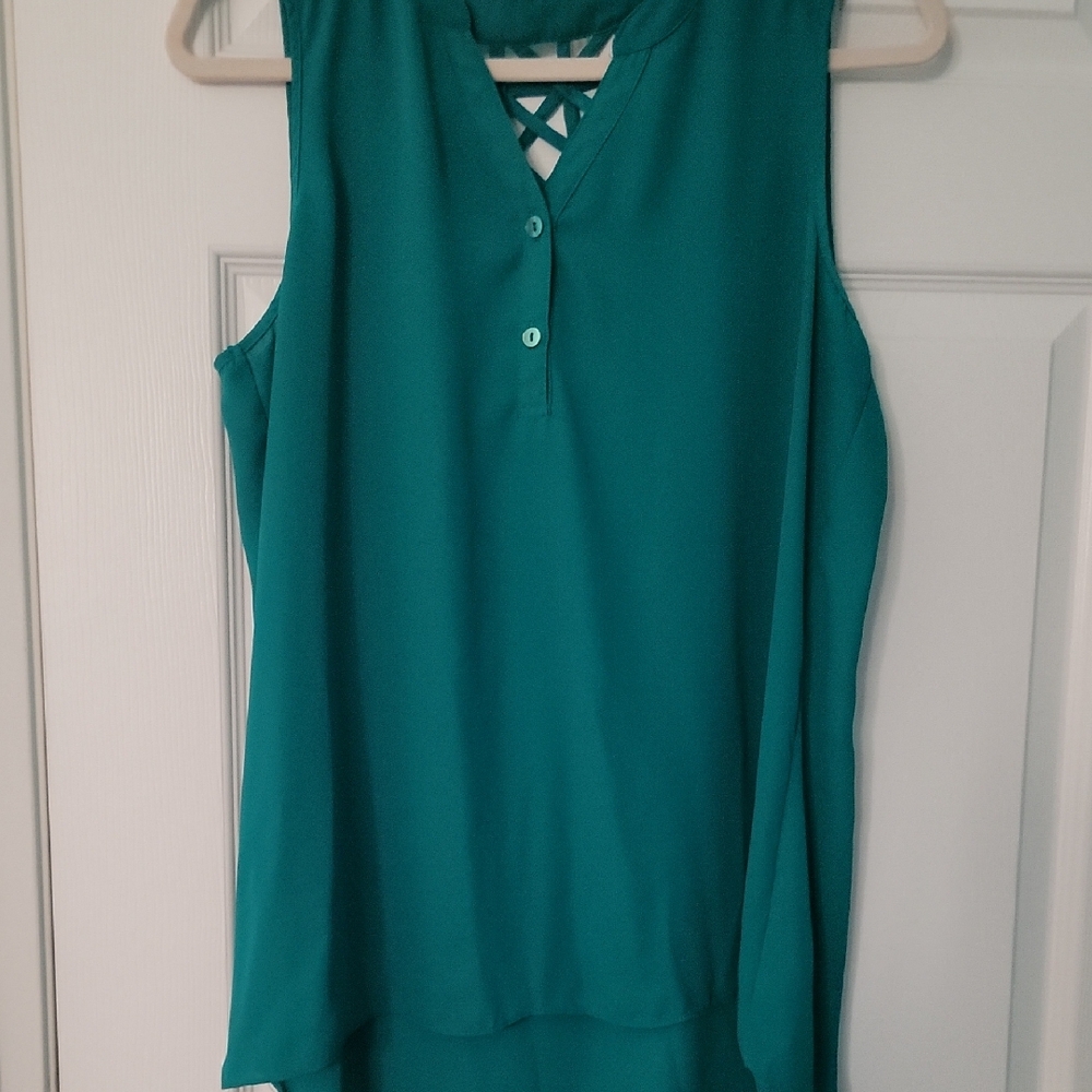 Iz Byer Turquoise Sleeveless Blouse